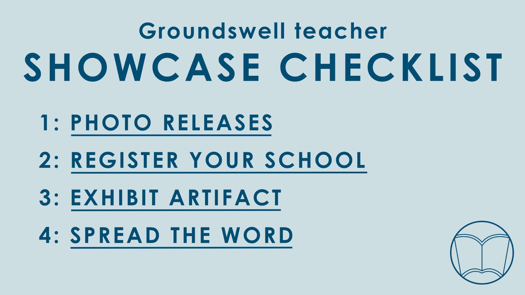 Blue background, showcase checklist for teachers